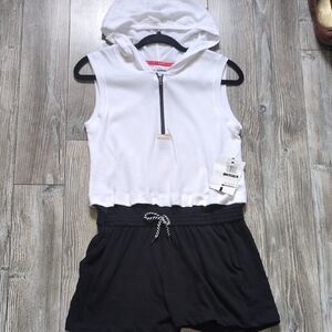 DKNY Sport Girls White Color Block One Piece Hooded Romper XL NWT